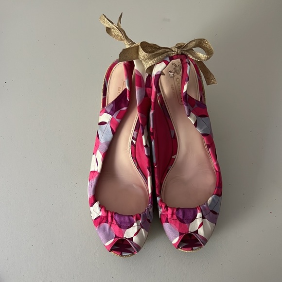 COACH Maritza Espadrille Platform Wedge Peep Toe Pink Canvas Heeled Sandals - Picture 6 of 12